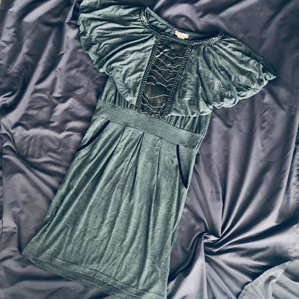 NWOT Gracia Beaded Midi Cape Dress with Pockets
